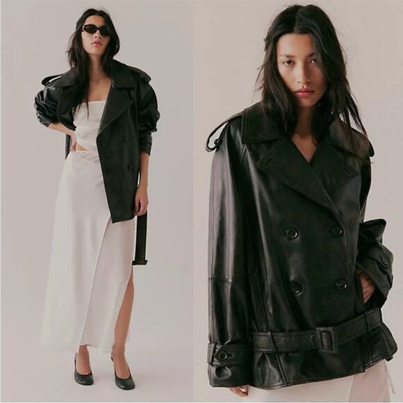 We The Free Dark And Stormy Leather Short Trench - Picture 2 of 9